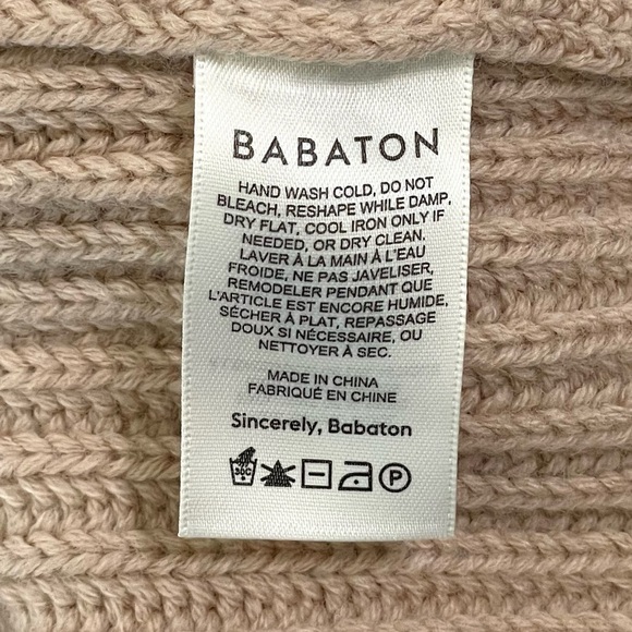Aritzia Babaton Guell Funnel Neck Sweater Merino Wool Slouchy Turtleneck Camel L - Picture 15 of 16
